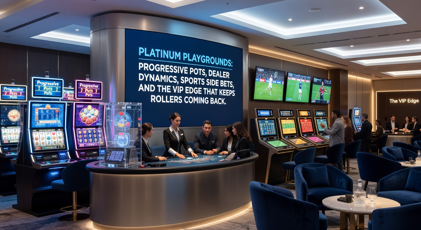 Ein glänzender Platinum-Playground-Slot mit steigendem Progressiven Jackpot-Anzeiger und Live-Dealer im Hintergrund